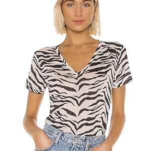 Rails Zebra Print V Neck Short Sleeve Linen‎ Blend Top